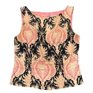 Trina Turk Vintage Baroque Print Crop Top 90s 00s Pink Black‎ Gold Size 2